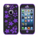 Wholesale iPhone 5 5S Flower Hard Hybrid Case (Black-Purple)